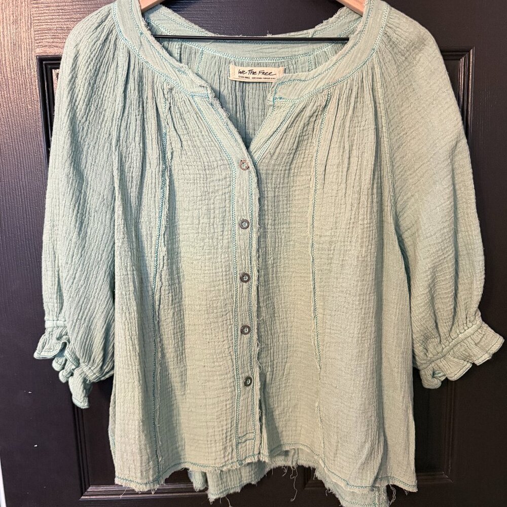 We the Free Lightweight Button Down Blouse Mint Light Green Extra Small